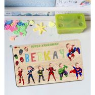 BK Toys Çocuklara Özel Süper Kahraman Konseptli Büyük Boy Ahşap Eğitici Yapboz 50x30 cm Puzzle