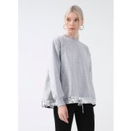 Black On Black K-AURA Dik Yaka Düz Gri Melanj Kadın Sweatshirt