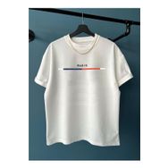 Black Sokak Göğüs Ince Çizgili Paris Baskılı Oversize Beyaz Erkek T-shirt