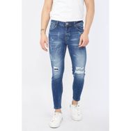Blue White Erkek Skinny Fit Yırtık Detaylı Koyu Mavi Jean