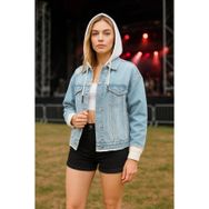 Blue White Kadın Açık Mavi Garnili Oversize Jean Ceket