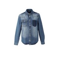 Blue White Koyu Mavi Erkek Cep Yıkamalı Jean Gömlek