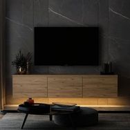BMdekor Norm Duvara Monte Atlantikçam LED Işıklı 160 cm Tv Sehpası