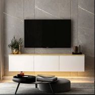 BMdekor Norm Duvara Monte Beyaz Safir Meşe LED Işıklı 160 cm Tv Sehpası