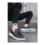 Boa BA0005 Taba - Beyaz Süet Kumaş Püsküllü Bağcıksız Erkek Klasik Ayakkabı