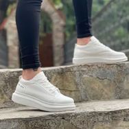 Boa Ba0548 Beyaz Bağcıklı Kalın Yüksek Tabanlı Erkek Spor Ayakkabı