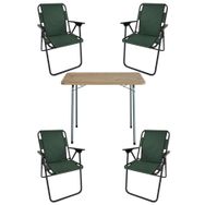 Bofigo 60x80 Çam Desenli Katlanır Masa + Katlanır Yeşil 4 Adet Sandalye Kamp Seti