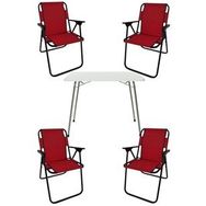 Bofigo Katlanır Beyaz 60x80 cm Masa + Katlanır Kırmızı 4 Adet Sandalye Kamp Seti