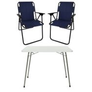 Bofigo Katlanır Beyaz 60x80 cm Masa + Katlanır Lacivert 2 Adet Sandalye Kamp Seti