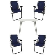 Bofigo Katlanır Beyaz 60x80 cm Masa + Katlanır Lacivert 4 Adet Sandalye Kamp Seti