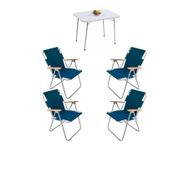 Bofigo Katlanır Beyaz 60x80 cm Masa + Katlanır Mavi 4 Adet Sandalye Kamp Seti