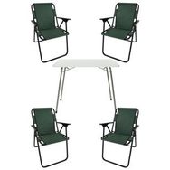 Bofigo Katlanır Beyaz 60x80 cm Masa + Katlanır Yeşil 4 Adet Sandalye Kamp Seti