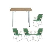 Bofigo Katlanır Çam Desenli 60x80 cm Masa + Katlanır Yeşil 4 Adet Sandalye Kamp Seti