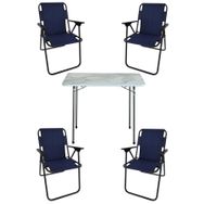 Bofigo Katlanır Efes 60x80 cm Masa + Katlanır Lacivert 4 Adet Sandalye Kamp Seti