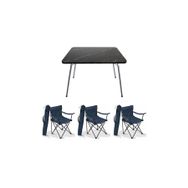 Bofigo Katlanır Granit Desenli 60x80 cm Masa + Katlanır Lacivert 3 Adet Sandalye Kamp Seti