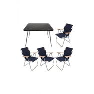 Bofigo Katlanır Granit Desenli 60x80 cm Masa + Katlanır Lacivert 4 Adet Sandalye Kamp Seti