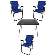 Bofigo Katlanır Granit Desenli 60x80 cm Masa + Katlanır Mavi 3 Adet Sandalye Kamp Seti