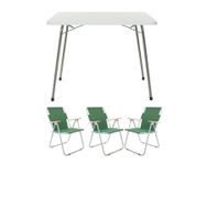 Bofigo Katlanır Granit Desenli 60x80 cm Masa + Katlanır Yeşil 3 Adet Sandalye Kamp Seti