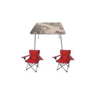Bofigo Katlanır Mermer 60x80 cm Masa + Katlanır Kırmızı 2 Adet Sandalye Kamp Seti