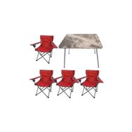 Bofigo Katlanır Mermer 60x80 cm Masa + Katlanır Kırmızı 4 Adet Sandalye Kamp Seti