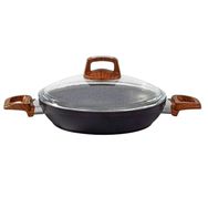 Bonera 22 cm Ahşap Desenli Bakalit Kulplu Cam Kapaklı Vogue Granit Omlet Tava