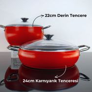 Bonera Pro Plus Kırmızı 4 Parça Titanyum Tencere Seti