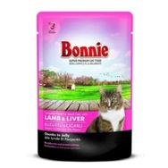 Bonnie 10x100 gr Kuzu Etli Cigerli Pouch Jelly Kedi Konservesi