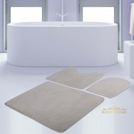 Bonny Home 3'lü Düz Krem Unicolor Kaymaz Klozet ve Banyo Halısı