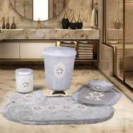 Bonny Home Shems Gri 6 Parça Dantelli Kirli Çamaşır Sepeti + Banyo Paspası Seti