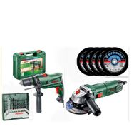 Bosch 600 W Darbeli Matkap Vidalama 700 W Avuç Taşlama 15 Parça Uç ve 5 Parça Kesme Taşı