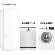 Bosch Üçlü Beyaz Eşya Seti KGN55VWE0N-WAN24200TR-SMS26DW00T Beyaz Renkli Fonksiyonel Tasarım