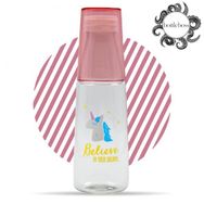 BottleBoss 600 ml Pembe Renkli Bardaklı Desenli Sızdırmaz Kapaklı Su Şişesi Matara