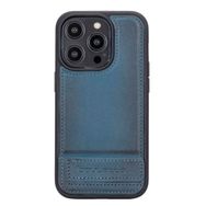 Bouletta BRN4E Apple iPhone 14 Pro Deri Standlı Mavi Cep Telefonu Arka Kapak