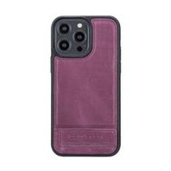 Bouletta CZ7 Apple iPhone 14 Pro Max Deri Standlı Mor Cep Telefonu Arka Kapak