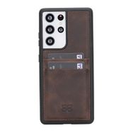 Bouletta TN03 Kahverengi Samsung Galaxy S21 Ultra Uyumlu Deri Kartlıklı Arka Kapak