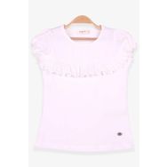 Breeze Güpürlü Kolları Lastikli Ekru 3-8 Yaş Kız Çocuk Tişört