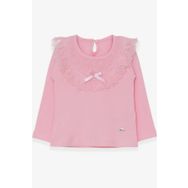 Breeze Pudra 1.5-5 Yaş Uzun Kollu Fiyonklu Güpürlü Kız Çocuk T-shirt