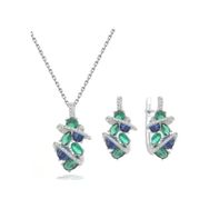Brezza Lusso Zümrüt Oval Taşlı Luxury Kadın Gümüş Kolye Küpe Set