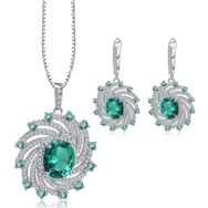 Brezza Lusso Zümrüt Oval Taşlı Luxury Vintage Kadın Gümüş Kolye Küpe Set