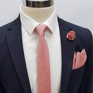 Brianze KMD-8 Pudra Pembe Kravat Mendil Yaka Çiçeği Set