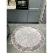 Brillant Geometrik Çizgili Lateks Deri Taban Saçaksız Mutfak Halısı - Gri - 120 x 120 cm