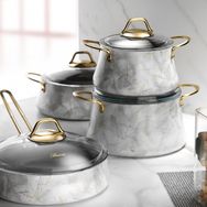 Brioni Marble 8 Parça Mermer Tencere Seti