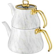 Brioni Marble Beyaz Mermer Granit Çaydanlık Takımı