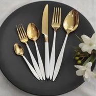 Brondoff 90 Parça 12 Kişilik Carmen Beyaz Titanyum Gold Çatal Kaşık Bıçak Servis Seti