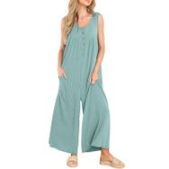 Brong Dungradees Playsuits Romper Yeşil Cepli Bol Kolsuz Yazlık Kadın Tulum