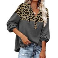 Brong Hipster Gri Leopar Baskılı Kadın Sweatshirt
