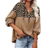 Brong Hipster Haki Leopar Baskılı Kapüşonlu Uzun Kollu Kadın Sweatshirt