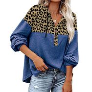 Brong Hipster Mavi Leopar Baskılı Kapüşonlu Uzun Kollu Kadın Sweatshirt