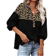 Brong Hipster Siyah Leopar Baskılı Kapüşonlu Uzun Kollu Kadın Sweatshirt