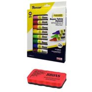 Brons Whiteboard Marker 10 Renk Doldurulabilir Beyaz Tahta Kalemi Seti + BR-10 Tahta Silgisi